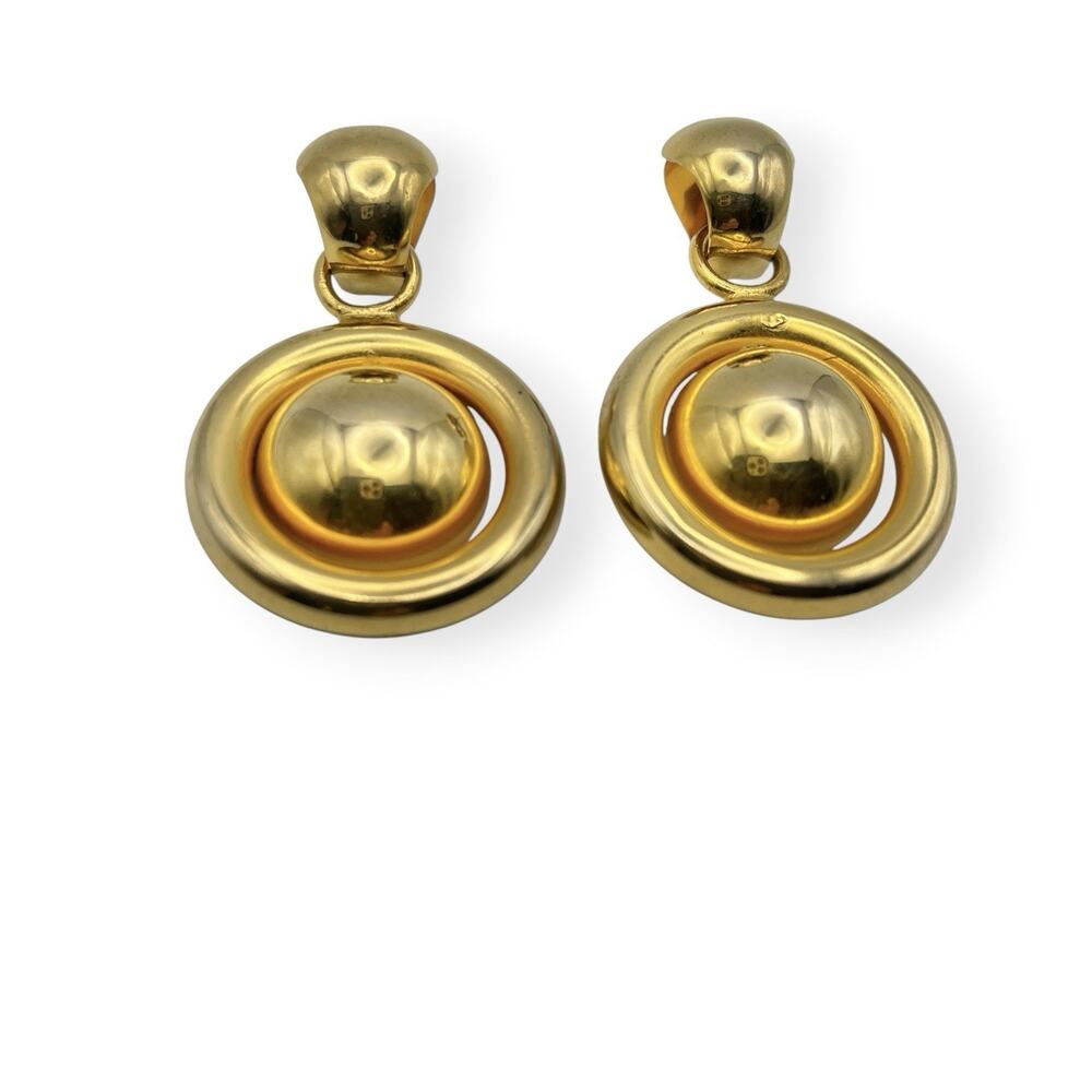 80s Statement Door Knocker Earrings Polished Gold Tone Chunky Dangle Pierced Vtg